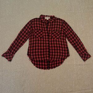 Cloth & Stone pink and black plaid hidden button front shirt, size S